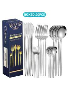 Bộ dao nĩa bằng thép không gỉ 15/20/30 món, Bộ dao nĩa mạ vàng sang trọng 15/20/30 món, Nĩa, thìa, thìa trà mạ vàng có thể tái sử dụng, thích hợp cho gia đình, nhà hàng, khách sạn, đám cưới, tiệc tùng và sử dụng hàng ngày, đóng gói hộp quà tặng, đồ dùng giáo dục. - - - Xem 14