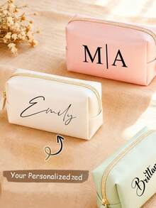 Customized Name Makeup Bag Personalized Letter Cosmetic Bag Sanitary Napkin Storage Bag Travel Leather Toiletry Bag Bridesmaid Birthday Gift Bridal Party Favor Bachelorette Party Favor Large Capacity Multi-Functional Storage Bag For Women - Multicolor - View 9