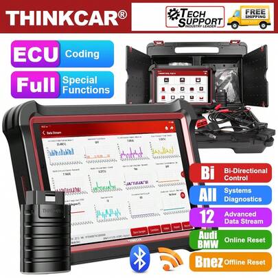 [All OBD1 Adapter]Thinkcar Thinktool Pad8 Bidirectional Scan Tool, Online ECU Coding, Key Fob Programming, Wireless Obd2 Scanner OE Full System Car Diagnostic Tool Support 34+ Services Function, Fault Code Reader Scan Tool, 8inch Touchscreen, FCA Autoauth, CANFD & DoIP, Red Black