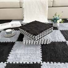 10 piezas Alfombra de piso de peluche suave, 30 x 30 cm Alfombra de piso de empalme para dormitorio, sala de estar, ventana, decoración del hogar - Multicolor - Ver 14