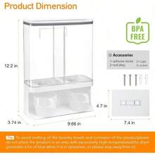 Conworld Dispensador de detergente de lavanderia dispensador de 3kg montado en la pared para organizacion de lavanderia adecuado para cuentas removedor de manchas en polvo - Blanco - Ver 4