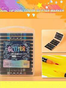 36色闪光笔，闪亮软头绘图笔，水性墨水闪光马克笔，金属闪光马克笔。精致单头多色DIY绘画笔，适用于涂鸦、绘画艺术、闪光艺术工艺品、笔记本、礼品等。