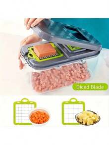 1. Máy thái rau củ, hành tây, máy cắt đa năng, dụng cụ chế biến nguyên liệu, máy thái hành tây có rổ lọc, máy thái cà rốt tỏi có hộp đựng, dụng cụ nhà bếp, phụ kiện nhà bếp, thích hợp cho gia đình/nhà hàng để chế biến nhanh chóng. - trắng - Xem 6