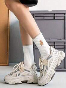 5 pares de calcetines bordados con osos de peluche lindos, unisex - de punto acanalado suave, disponibles en varios colores, aptos para todas las estaciones, ligeros y cómodos - Sin Molde - Ver 4