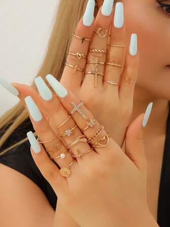 22pcs Versatile Luxury Pearl Pendant, Heart, Butterfly, Ring Set, Suitable For Women's Daily Wear, Party, Gift, Jewelry Accessories