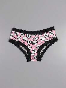 Dircho 5 Stücke Damen sexy, süße Gothic Kontrast Spitze Bikini Höschen - Allover Spinnen/Totenkopf Muster, seidig weich, bequem, Unterwäsche, dehnbar, atmungsaktiv, elastischer Bund, leicht, Lingerie Set für den täglichen Gebrauch - Verschiedenfarbig - Übersicht 4