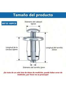 MEFENY 100piezas Set de tuercas en forma de pétalo premium - Acero al carbono duradero, resistente a la oxidación, fácil instalación con alicates para proyectos de decoración del hogar y construcción seguros en paredes de yeso y huecas.Tres especificaciones:M4x25, M5x25 y M6x25. - Plateado - Ver 11