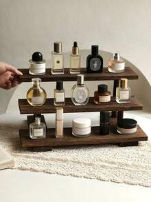 1pc Retro Niche Wooden Multi-Layer Desktop Storage Rack, Ins-Style High-End Perfume & Cosmetics Organizer Rack, Vanity Table Organizer, Entryway Tabletop Miscellaneous Storage Rack. Suitable For Entryway, Desk, Vanity, Dorm, Office. - Multicolor - View 3