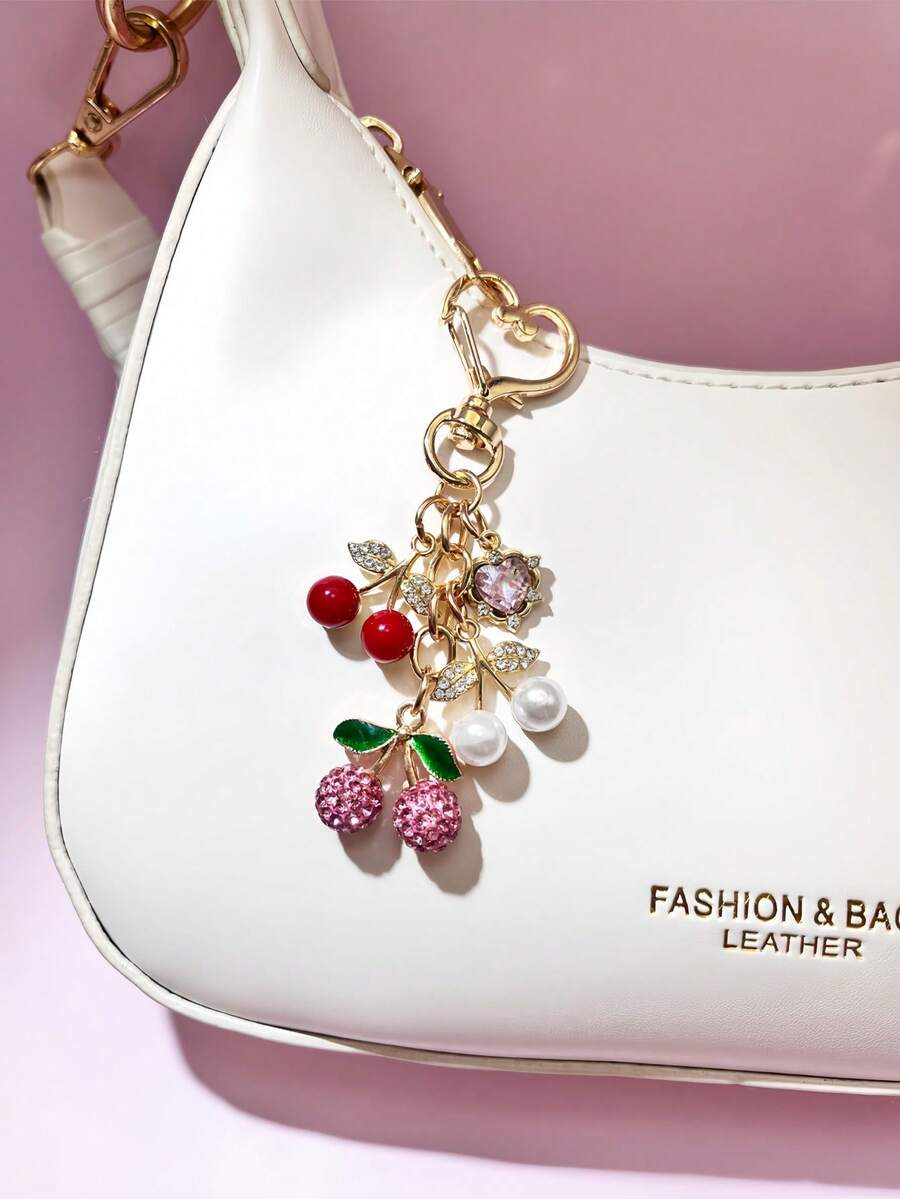 1 chiếc móc khóa mặt dây chuyền hình quả anh đào đính đá sang trọng, móc khóa kim loại lãng mạn thời trang, phụ kiện cưới, trang trí chìa khóa xe hơi chủ đề quả anh đào, trang trí ví, phụ kiện túi xách, đồ trang trí ba lô, món quà sinh nhật/lễ hội/tiệc tùng lý tưởng cho bạn bè và gia đình.