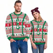 GRAJTCIN - Sueter de Navidad con grafico 3D divertido para fiestas de Navidad - Verde (Corbata Verde)+CH - Ver 4