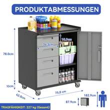 Stabilizer Metall-Werkzeugschrank Mit Rollen – 75 * 42 * 88 Cm, Black/Grau, Für Garage, Büro & Haushalt - Black+ Gray - View 3