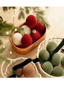 12个植绒圣诞装饰球，植绒圣诞树球装饰，防碎圣诞灯泡装饰套装，塑料植绒装饰球，适用于节日、婚礼、派对、家居装饰