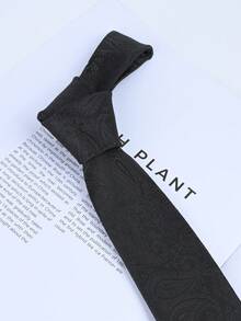 男士佩斯利花纹领带，简约百搭，适合日常穿着、婚礼、派对、宴会和送礼。 - 黑色 - 查看 3