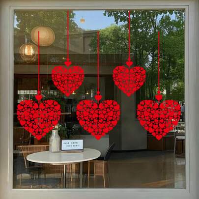 11/12/15Pcs Valentine's Day Atmosphere Decorative Stickers,Heart-Shaped Stickers For Glass Windows And Display Windows, Window Stickers