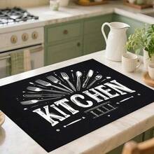 1 buc. Covoraș plat pentru aragaz, cu cuțit, furculiță, lingură, imprimare grafică text, ușor de curățat, nu necesită lipici, potrivit pentru electrocasnice de bucătărie, decorațiuni de sărbători, accesorii sezoniere pentru casă, lavabil, decor interior - HL LZD12 - Vizualizare 6