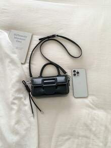 1pc Minimalist Fashion Street Handbag Small Bag, PU Material, Women Commuter Shoulder Bag - Black - View 7