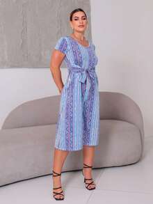 Women's Loose-Fitting Pantacourt Jumpsuit With Print For Summer - 霧霾藍 - 查看 2