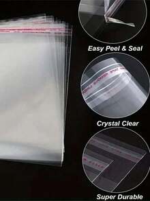 100 peças/pacote, Sacos de Plástico Autoadesivos Transparentes Anti-Poeira OPP, com mais de 10 opções de tamanho, adequados para embalagem de pequenos acessórios, produtos de panificação, chaveiros, pingentes, cartões, presentes de feriado, também podem ser usados como sacos de armazenamento transparentes, sacos de embalagem, sacos de presente.