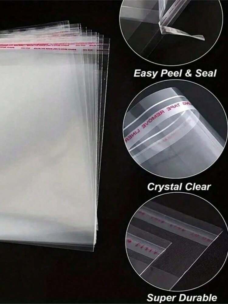 100个/包，OPP透明防尘自粘塑料袋，超过10种尺寸可选，适用于包装小配件、烘焙食品、钥匙扣、吊坠、卡片、节日礼物，也可作为透明收纳袋、包装袋、礼品袋使用。 - 無色 - 查看 2