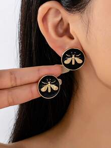 1对复古简约休闲蜜蜂耳钉，适合女性日常、派对或作为礼物佩戴 - 彩色 - 查看 2
