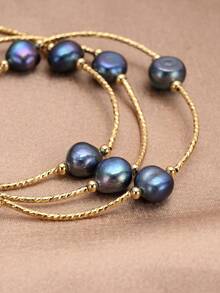 1pc 18K Gold Plated Natural Pearl Elastic Cord Multi-Wrap Bracelet, Gift For Mother's Day, Valentine's Day, Birthday, Wedding, Engagement, Bride