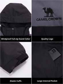 CAMEL CROWN Áo khoác chống thấm nước cho nam Áo mưa Áo gió có mũ trùm đầu cho hoạt động leo núi ngoài trời Du lịch - màu đen - Xem 3