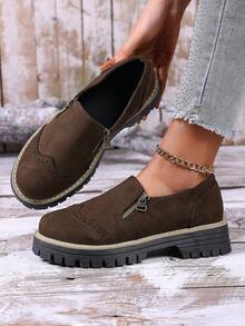 1 Pair Women's Solid Color Fashion PU Leather Platform Wedge Shoes, Suitable For Outdoor Wear All Seasons - Coffee - View 2