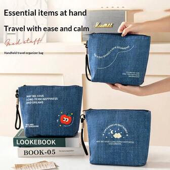 1 st enkel och bärbar denimplånbok för förvaring på språng, sminkväska, minihållare för mensskydd, handhållet resekit