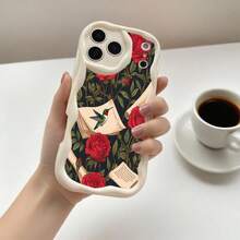1PC Phone Case ,  Red Roses Bird Book Pattern , Stylish Phone Case, Phone Decoration, All-around Lens Protection, Creative Small Gift, Funny Gift for Boys and Girls - Blanco - Ver 3