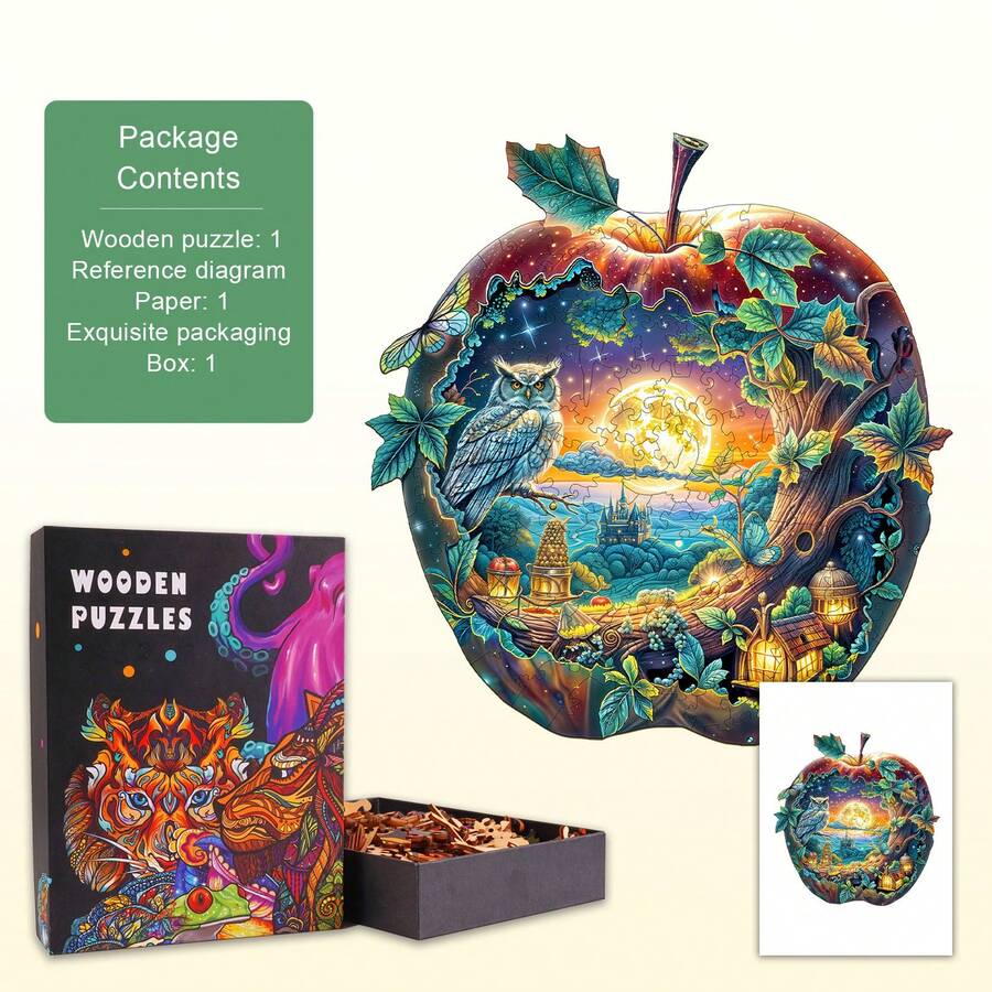 1pc Apple Owl Wooden Puzzle, Asymmetrical Animal Shaped Wooden Jigsaw Puzzle Toy, Unique Party Game Gift, Decorative Art Painting, Tabletop Magic Puzzle, Creative Children's Educational Puzzle, Holiday Gift, Adult Wooden Puzzle, New Year Gift, Back To School Gift, Birthday Gift (2D Puzzle) - Multicolor - View 1