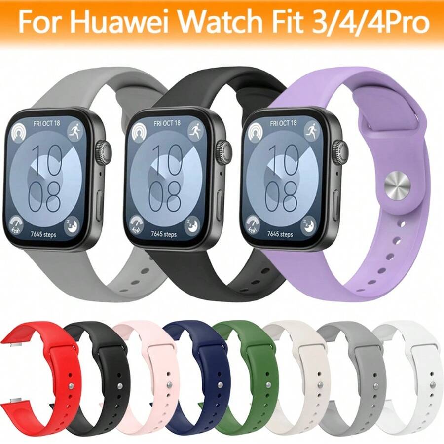 Adjustable Silicone Watch Band Compatible With Huawei Watch Fit 3/Fit 4/Fit 4 Pro, Soft And Comfortable, Durable, Suitable For Sports, Fitness, Running, Swimming And Other Occasions. High-Quality, Waterproof, Lightweight And Breathable Band, Unisex. - Multicolor - View 1