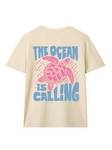 女士夏季度假海洋生物字母印花圆领T恤，图案T恤，白色、黑色、粉色 - 杏色 - 查看 4