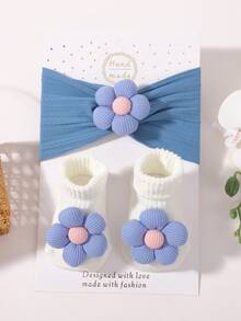1 Set Baby Headband & Socks, 3D Five-Petal Flower Design, Solid Color, Stretchy Soft Comfortable Cute Infant Accessories - 彩色 - 查看 12