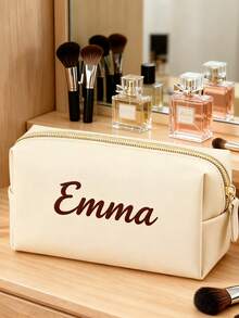 Customized Name Makeup Bag Personalized Letter Cosmetic Bag Sanitary Napkin Storage Bag Travel Leather Toiletry Bag Bridesmaid Birthday Gift Bridal Party Favor Bachelorette Party Favor Large Capacity Multi-Functional Storage Bag For Women - Multicolor - View 4