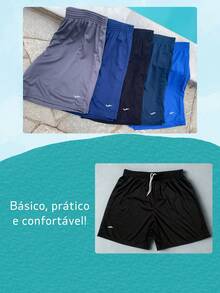 Kit 3 Bermuda Shorts Men's Fitness Gym Sports Football Elite Father's Day Dad - 灰色,汽油色和寶藍色 - 查看 5