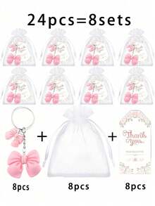 24/12/3pcs Bow Party Keychain Set, Including Bow Keychain, Thank You Labels And Organza Bags, Suitable For Bridal Shower, Bridesmaid Gifts, Table Gifts And Celebration Decorations And Accessories, Bag Accessories, Gift Accessories, Key Charms, Ideal Gifts For Friends And Famil/Y - Multicolor - View 11
