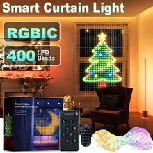 Upgraded Smart Curtain Lights, 400 Intelligent LED Curtain Lights, Fairy-Like Colour-Changing Curtain Lights, Programmable Patterns And Text, 1600 Adjustable Colours, Dynamic Effects, With Smart App And Remote Control. Ideal For Christmas, Bedroom Backdrop Decoration, Indoor/Outdoor Parties And Bars, And The Perfect Gift Choice. - 6,56 * 6,56FT 400LED - Xem 1