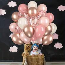 30pcs Rose Gold Retro Pink Balloons | Pink And White Balloon Combination With Rose Gold Metallic Confetti, Suitable For Girls/Women Birthday, Boho Wedding, Coming Of Age Ceremony, Engagement, Gender Reveal Party, Princess Party, Graduation - Multicolor - View 5