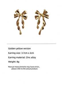 1 对优雅金色蝴蝶结金属耳钉，适合女士在情人节、约会、外出和日常佩戴