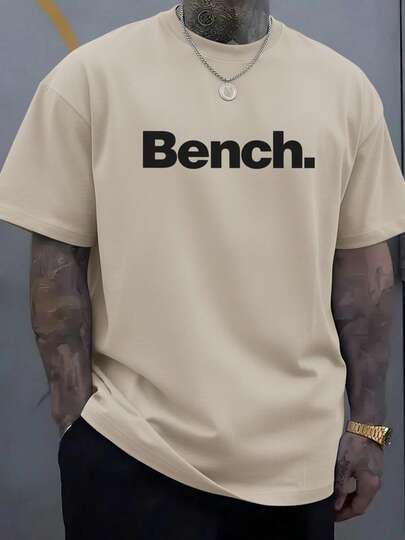 Plus Size Men's Simple Letter Print Round Neck Short Sleeve Casual T-Shirt, Easy To Match, Best Gift For Friends