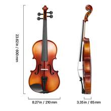 Violine 4/4, 584,2 mm Armlänge, Geigenset mit Hartschalenkoffer, Kolophonium, Bogen, Schulterstütze, Steg, zusätzlichen Saiten, Massivholzinstrument (glänzend braun gemustert) - Geige aus Massivholz, 4/4, glänzend braun, gemustert - Übersicht 10