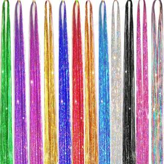 6 piezas de extensiones de cabello con lentejuelas brillantes de 48 pulgadas y 1200 hebras, accesorios de cabello para mujeres adecuados para Navidad, Halloween y otras festividades