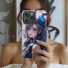Funda de Teléfono de Entrega Local: Chica Anime de Pelo Azul Tatuaje Mate Esmerilado Funda 2 en 1 - Mate Premium + Fácil de Limpiar| para iPhone 11/12/13/14/15/16/17/Plus/Pro/Pro Max| Opción de regalo de bajo mantenimiento - Blanco - Ver 1
