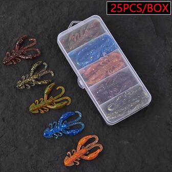 25 pièces Leurres souples de type grub de crevette de 5 cm/1,97 po et 2 g avec odeur de sel pour la pêche à la carpe. Ensemble de leurres artificiels de type wobblers pour le troll pour le shad.