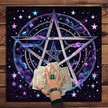 1件装灵性能量符号祭坛布五星阿里斯塔塔罗牌袋巫术占星术黑色神谕垫塔罗牌桌布女巫用品游戏垫塔罗牌布 - 充满活力的涤纶祭坛垫，饰有星空和花卉图案，适用于塔罗牌解读、巫术和占星术，塔罗牌桌布波西米亚风游戏垫布家居装饰 - 彩色 - 查看 6