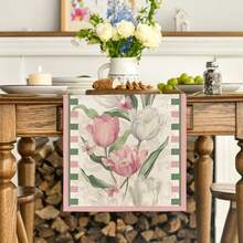 1 件装可爱粉色郁金香花卉春季桌旗，适合夏季厨房餐桌装饰，也可用于家庭聚会，尺寸可选：13x35/13x47/13x72/13x90/13x108 英寸 - 彩色 - 查看 10