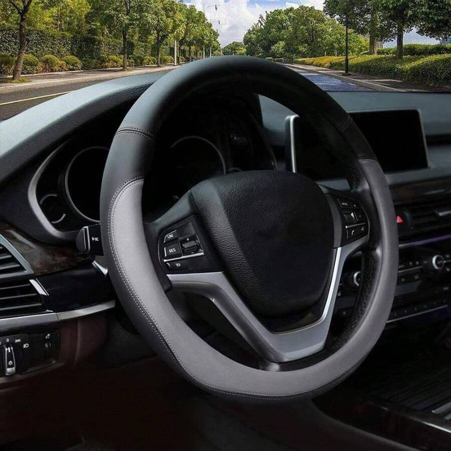 Funda de Piel para Volante de CocheCubierta Volante Coche Funda Universal para Volante de Cuero de Microfibra Cuero Ultrafino Elastica Transpirable Antideslizante de 38.1 cm Gris - Gris - Ver 1