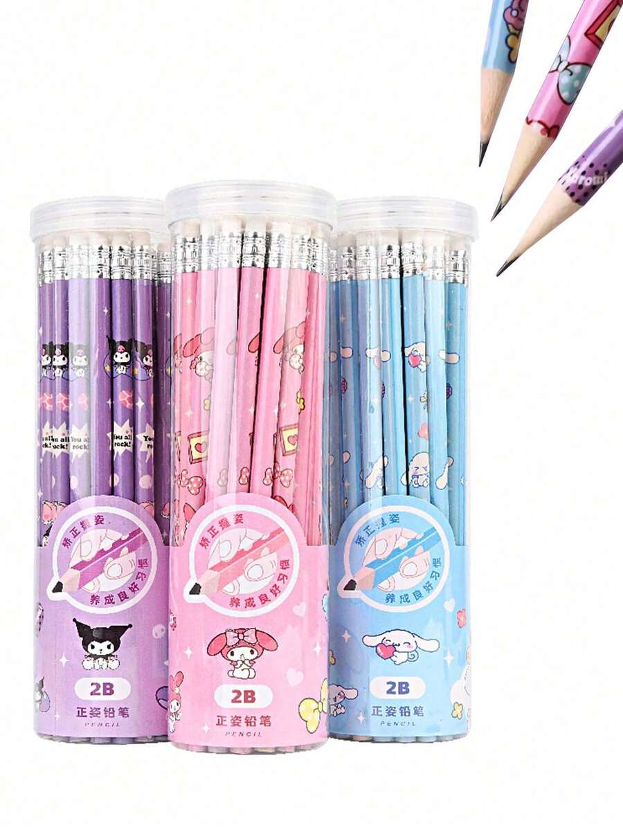 Sanrio 30支装库洛米直立式铅笔，学生练习用，肉桂狗美乐蒂铅笔，可爱卡通考试用2B铅笔带橡皮，返校用品