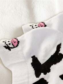 5 pares/10 pares (estilo aleatorio) Calcetines cortos de mujer con estampado de vaca en blanco y negro, estilo japonés lindo para primavera/verano