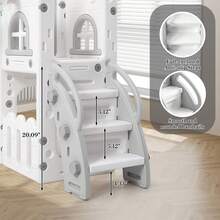 Tobogán 8 en 1 con aro de baloncesto, telescopio, volante, túnel, pelota y espacio de almacenamiento. Ideal para patio, interior y exterior. - Blanco - Ver 5